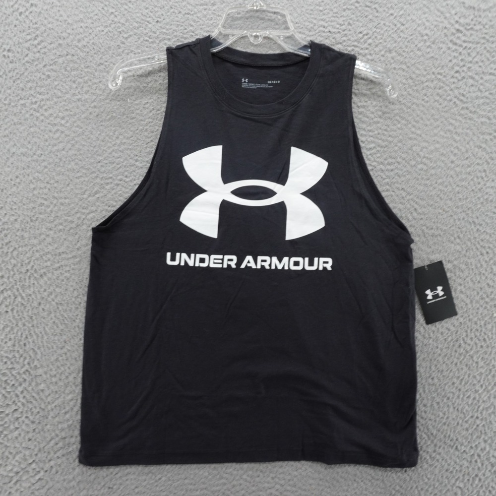 Under Armour Womens Sportstyle Logo Tank Top Black Large Athletic NEW